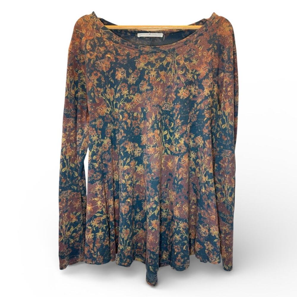 Peruvian Connection Pima Cotton Modal Blend Long Sleeve Tee M L Botanic Floral